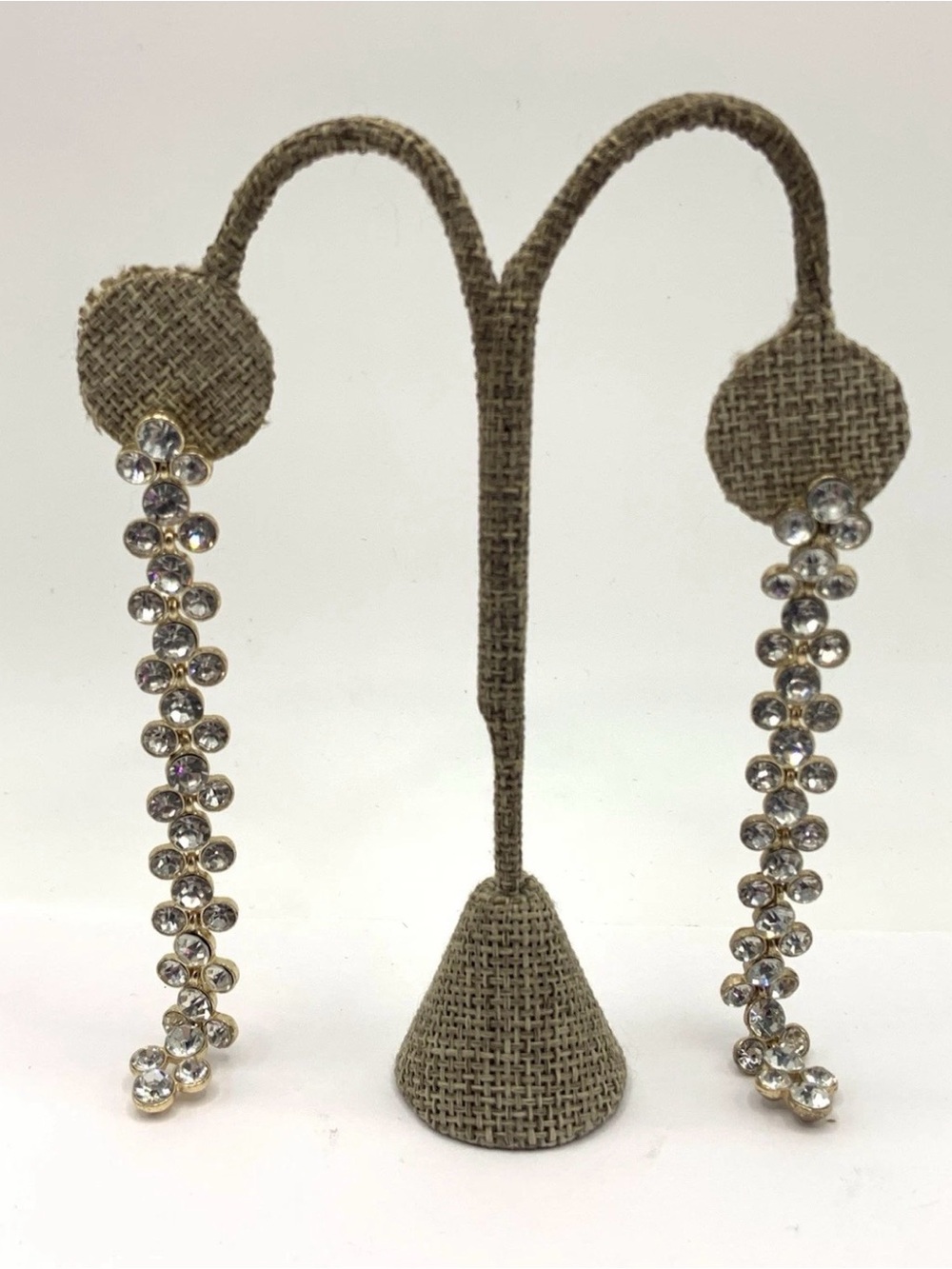 Shoulder Duster Clear Rhinestone Gold Tone Earrings 4” Drop